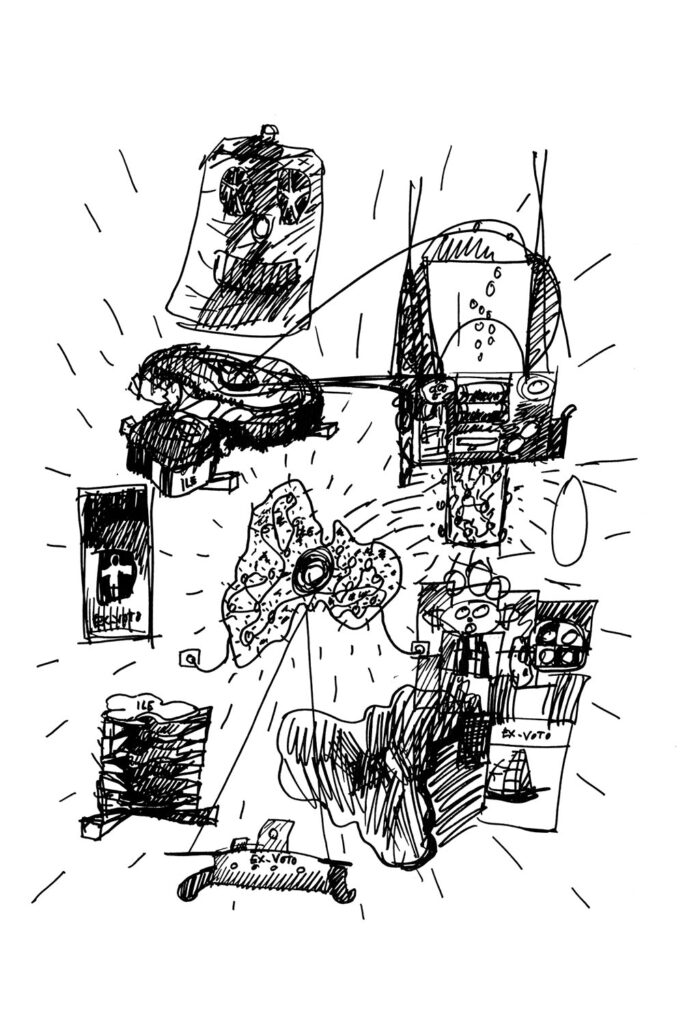 Ex voto,1994, dessin, encre sur papier canson, 105 x 75 cm